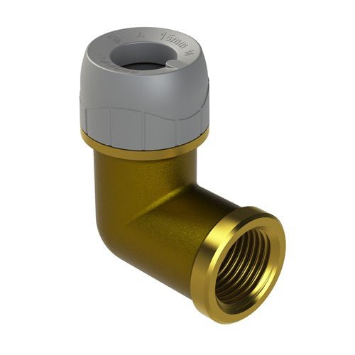 Polypipe PolyPlumb Brass Female Unflanged Elbow 15mm X 1/2 PB3015 - Getplumb