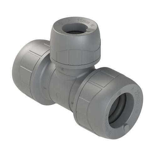 Polypipe Polyplumb Grey Reducing Tee 22mm X 22mm X 10mm PB112210 - Getplumb