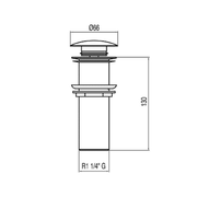 Premium chrome Click - Clack extended basin waste (no overflow), plug Ø66 mm — 130 mm (≈5.12") body length - Getplumb