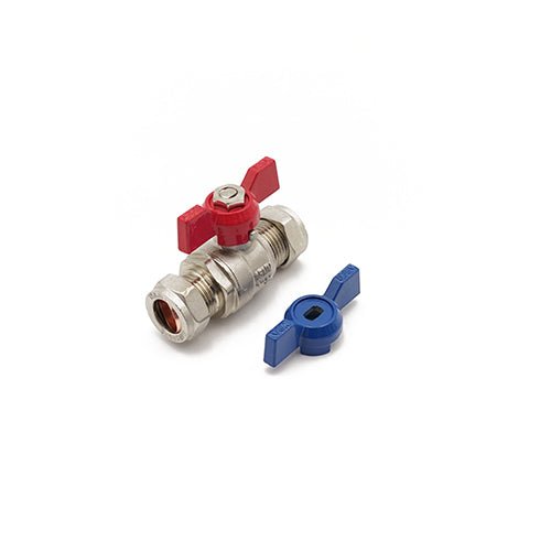 Primaflow T - Bar Valve 15mm - Red & Blue Handles - WRAS Approved - Getplumb