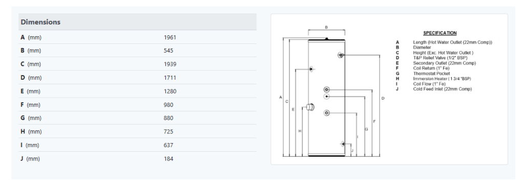 RM Stelflow 300L High Gain Indirect Cylinder - TRSMVH - 0300LFC - Getplumb