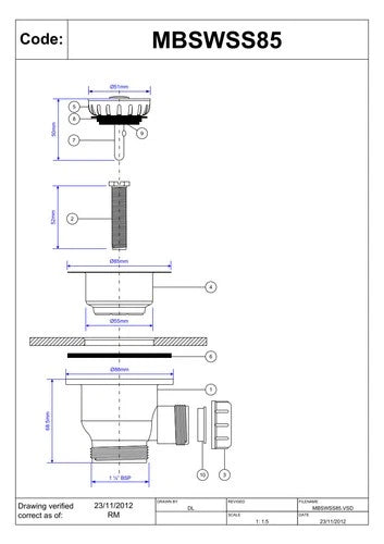 Piletta di scarico a cestello McAlpine MBSWSS85 Mini